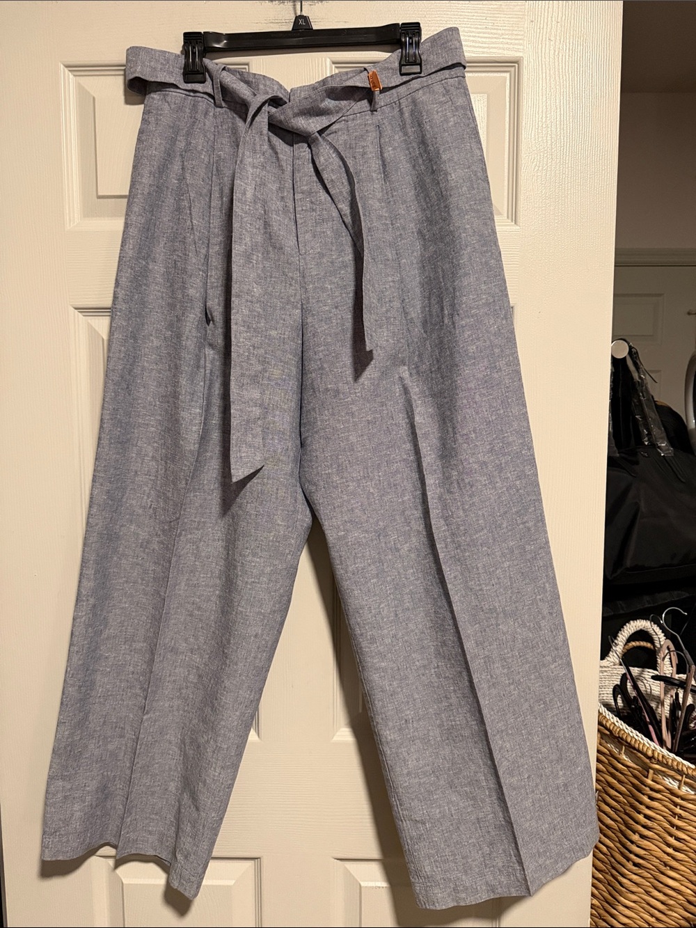 Blue Wide-Leg Women Tie-Waist Pants
